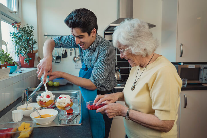 man and his mother make sundaes