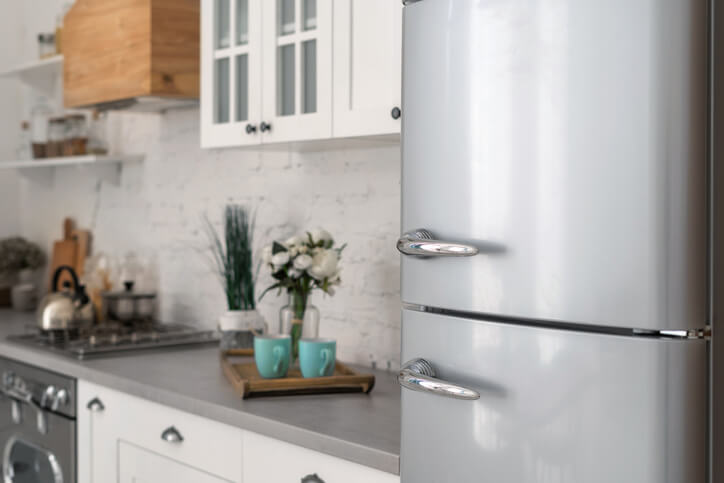 A stainless steel fridge