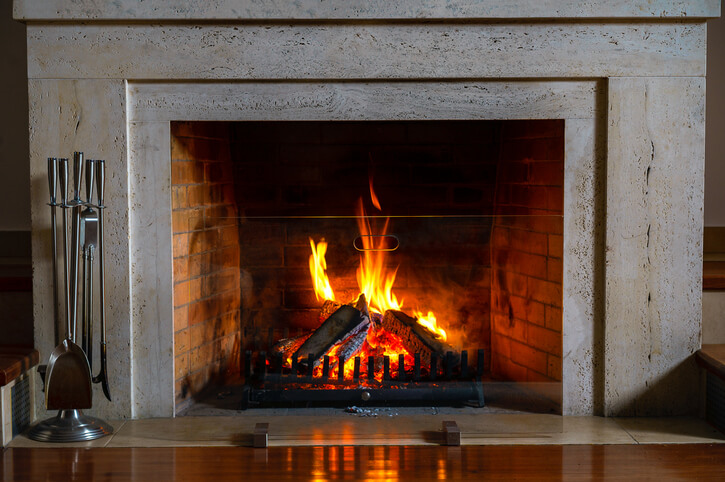 lit fireplace