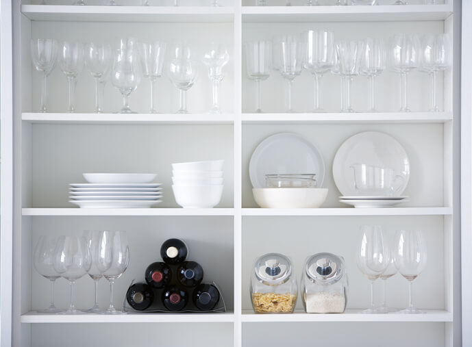 organized kitchen shelves