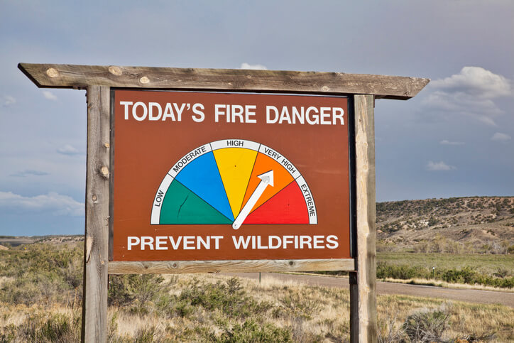 Sign showing a fire danger scale at "very high"