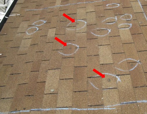 Bruised spots on roof shingles