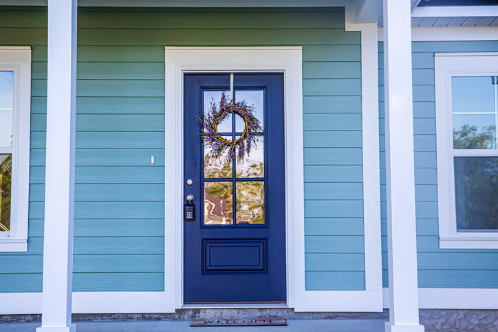 front door and siding