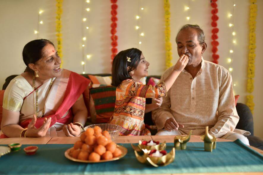 family celebrates Diwali