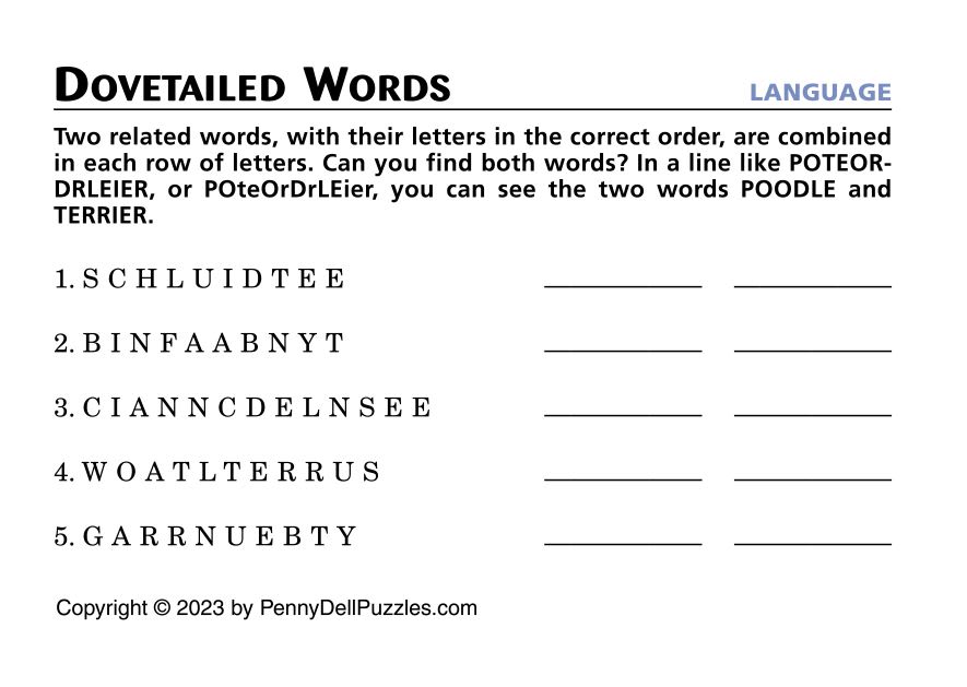 Dovetailed Words Puzzle