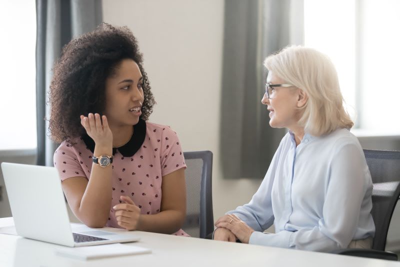 two women talking