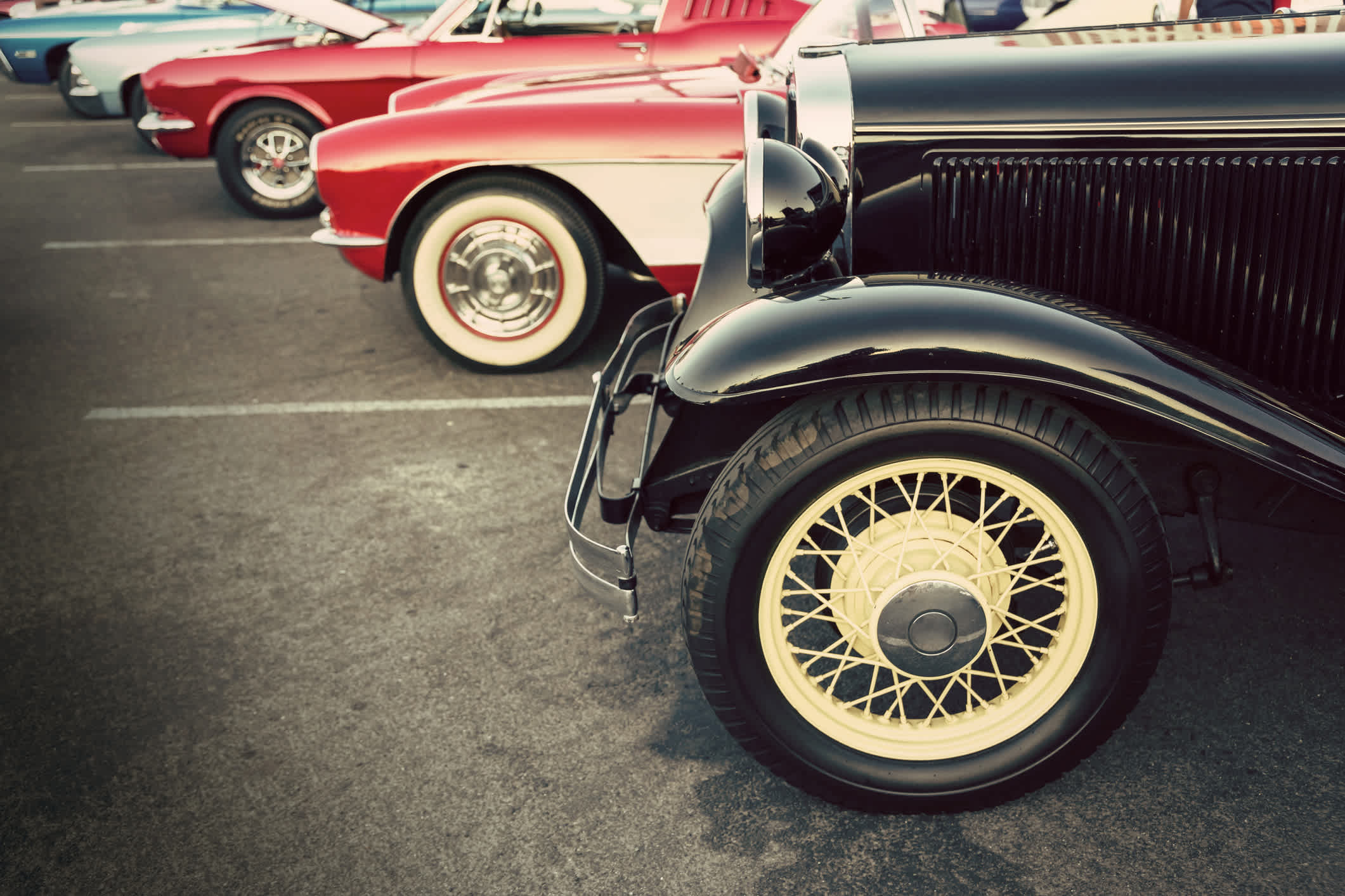 A line of classic cars