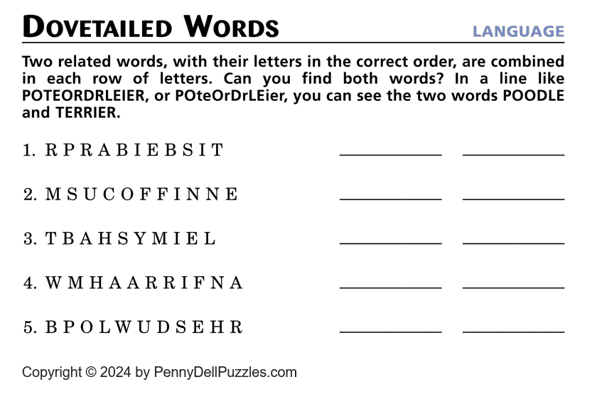 dovetailed words