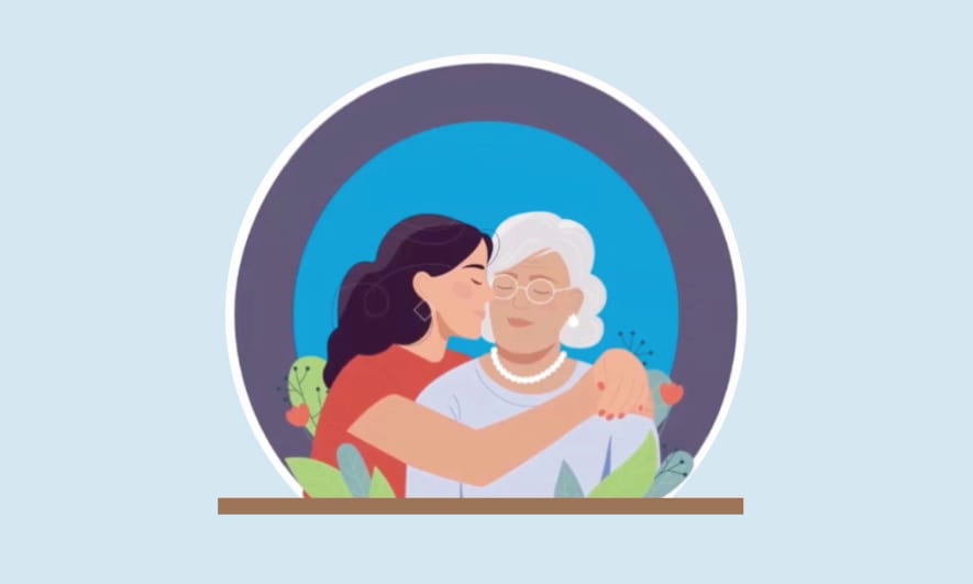 Illustration of a woman hugging her mother