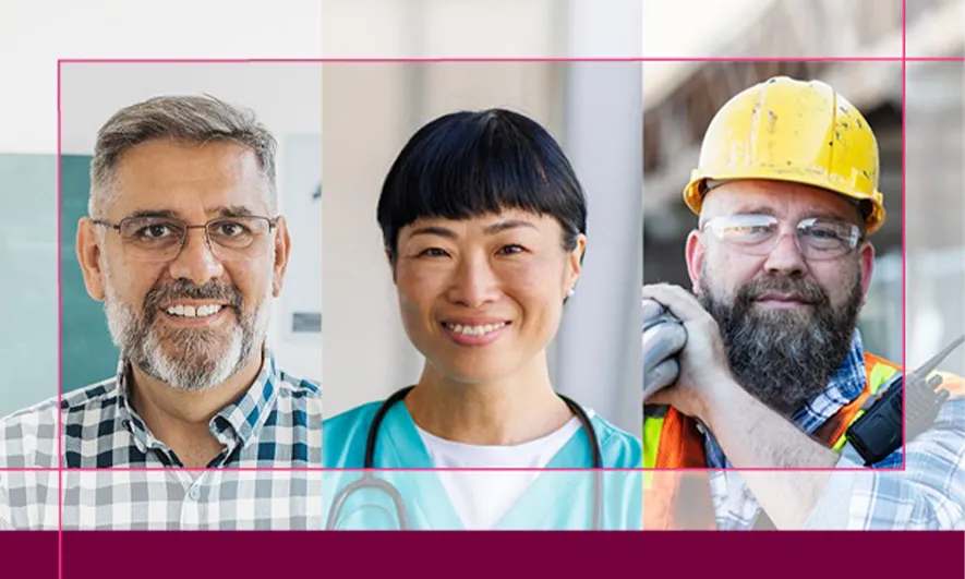 A teacher, health care worker, and construction worker