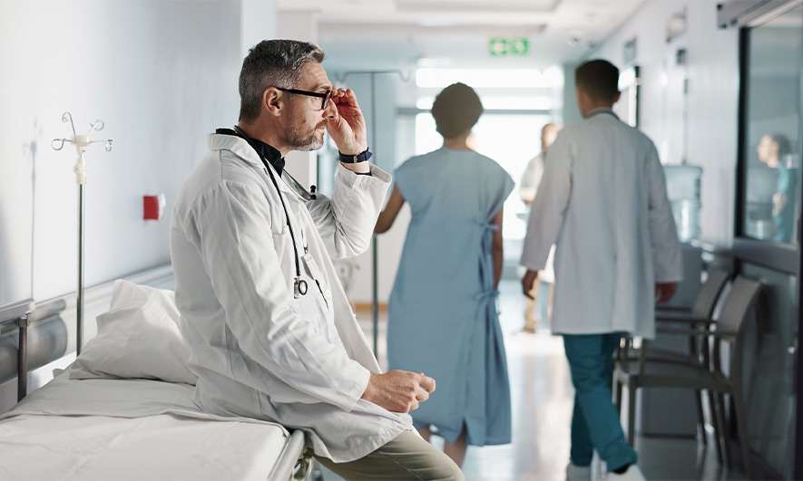 A doctor takes a rest in the hospital
