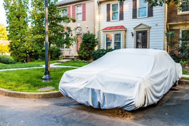 A car covered for the winter