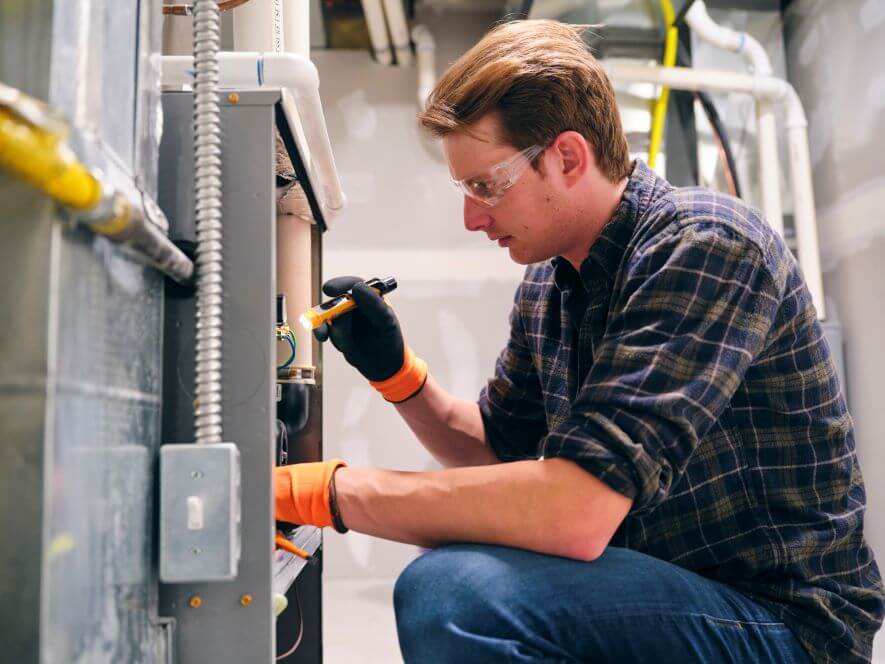 man fixing furnace