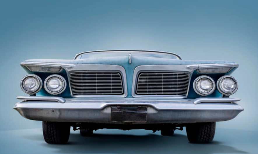 front end of a blue car