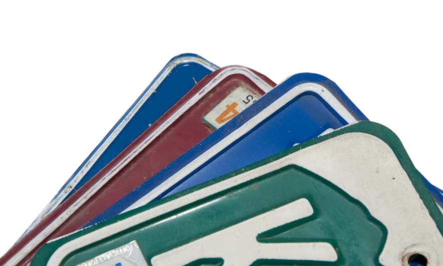 stack of license plates