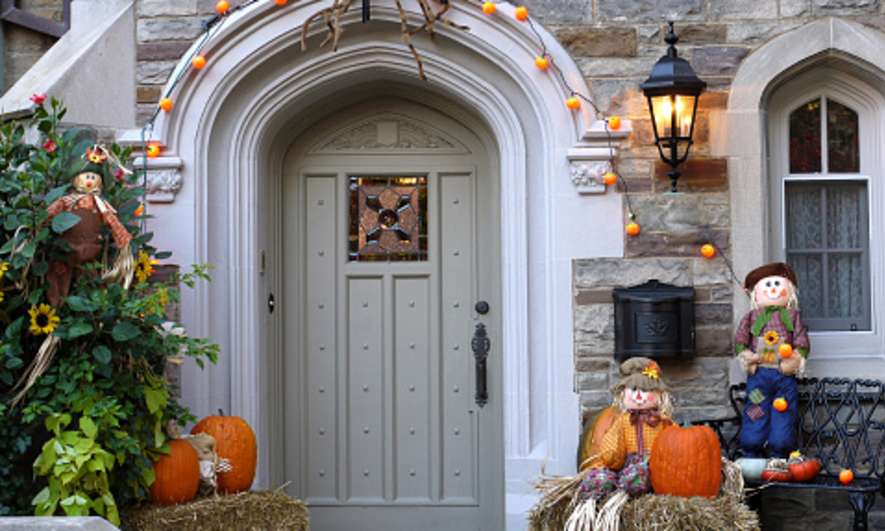 Fall decor outside a front door
