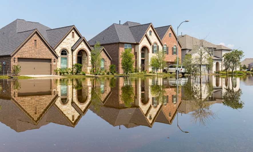 A flooded suburban street