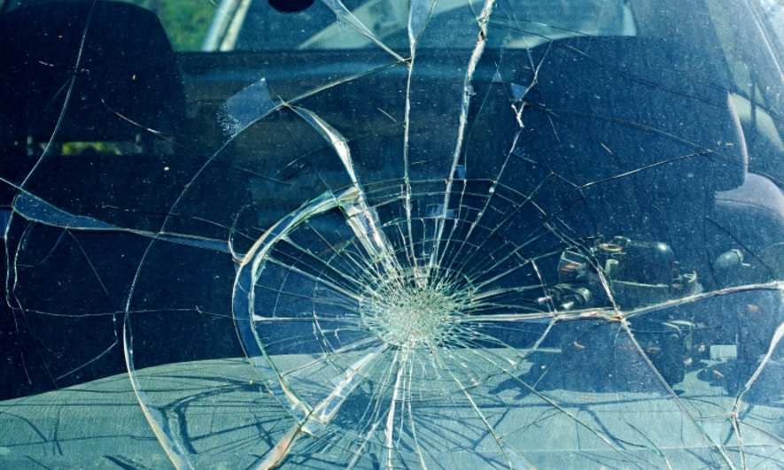 A shattered windshield
