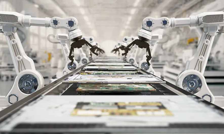 Autonomous robots working a conveyer belt assembly