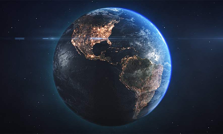 Earth from space with city lights at night