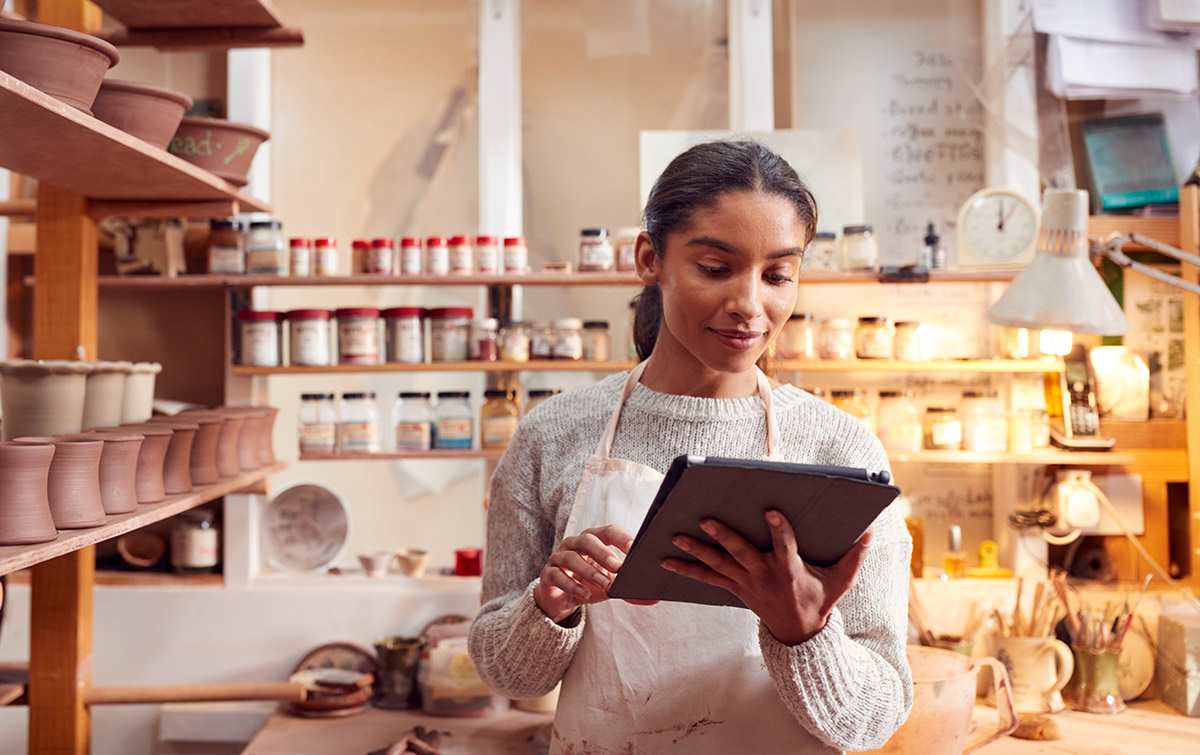 A woman reviews her business owner's policy