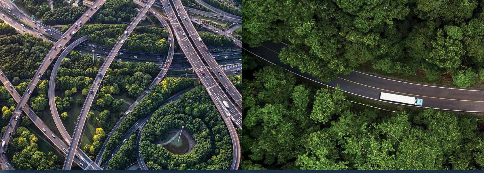 Roads twisting, turning, converging
