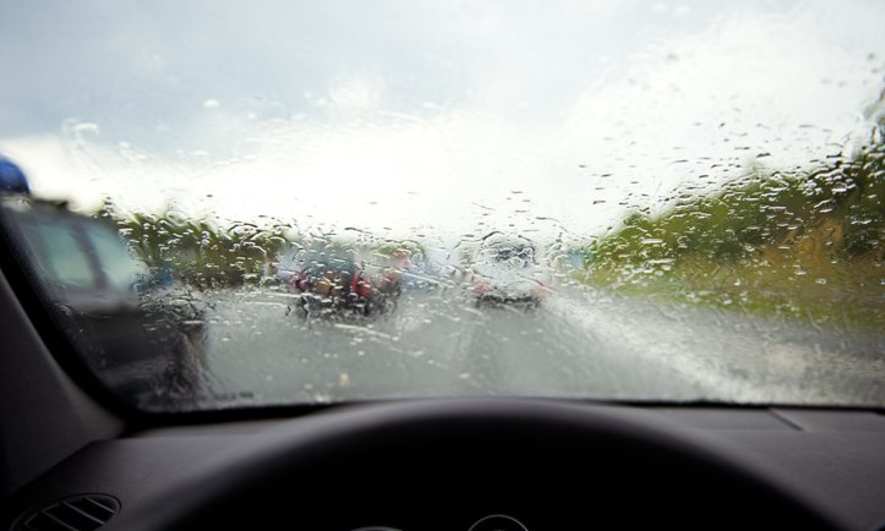 Rain on a driver's windshield