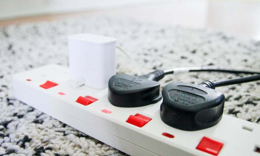 A power strip with a few things plugged in