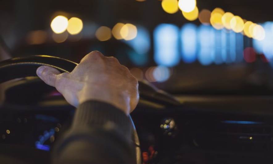Looking out a car windshield at night