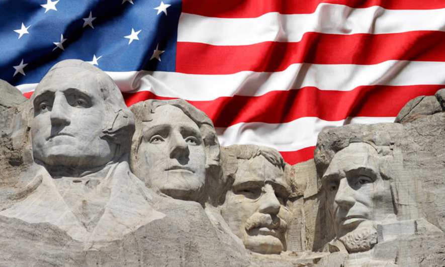 Mt Rushmore and American Flag background
