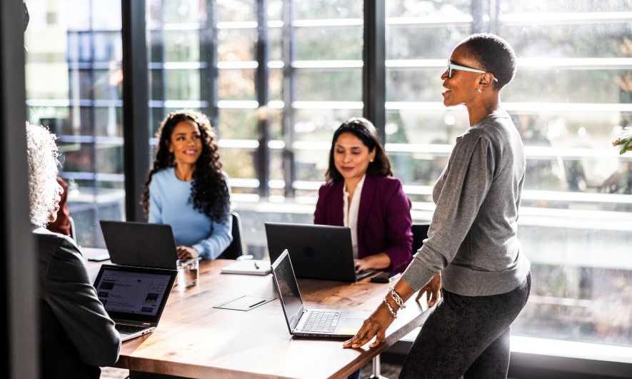 Business owner working on soft skills with team building exercise