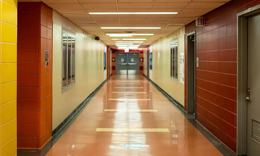 An empty school hallway