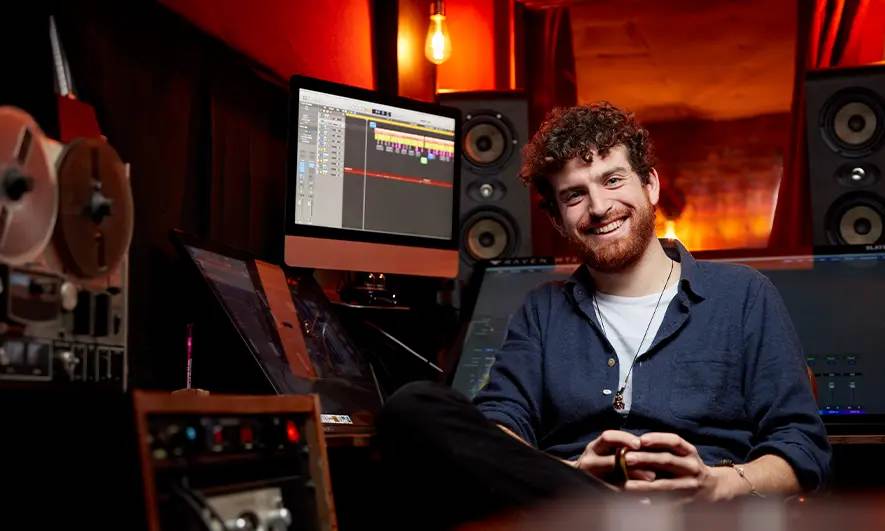 Sound recording technologist in a recording studio