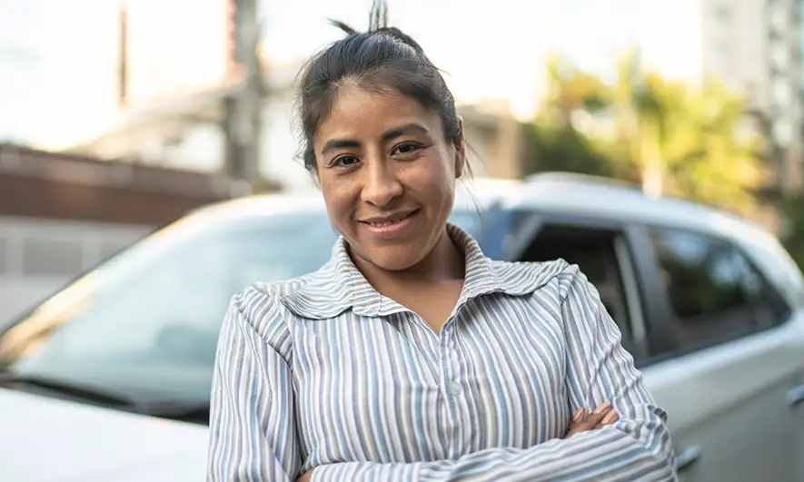 woman pleased with collision insurance from The Hartford