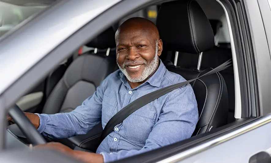 male pleased with uninsured motorist property damage insurance from The Hartford