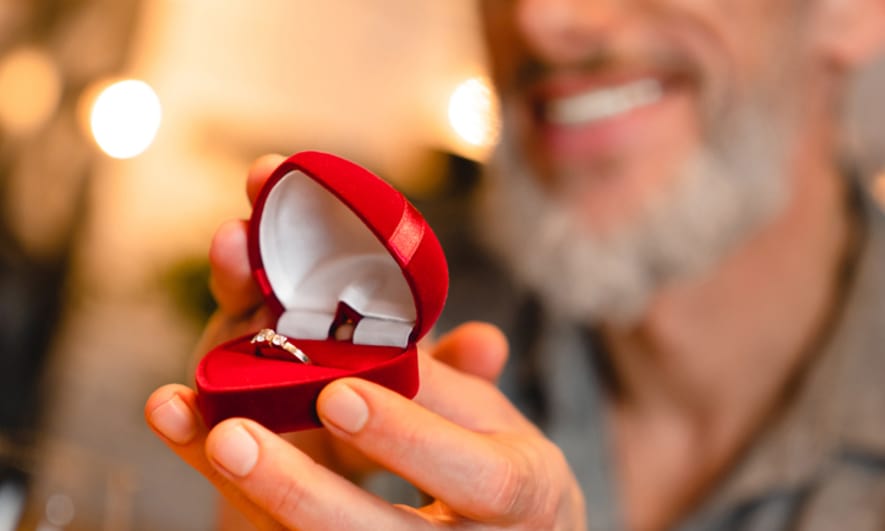 A man proposes with an engagement ring