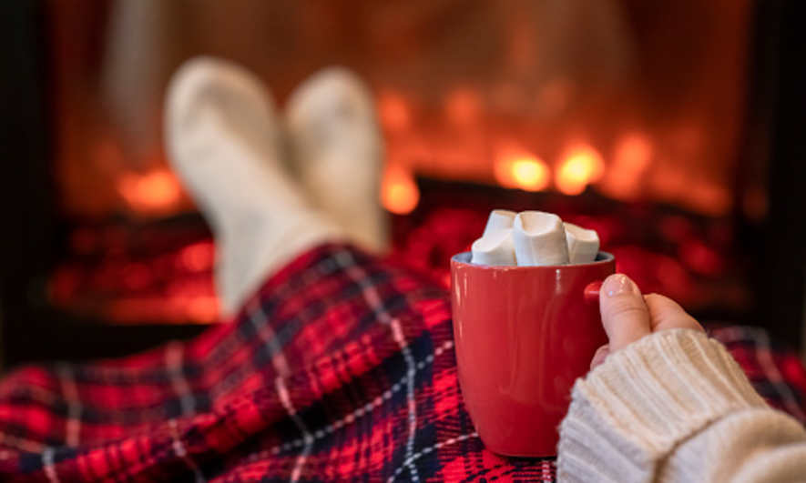 drinking cocoa by the fire