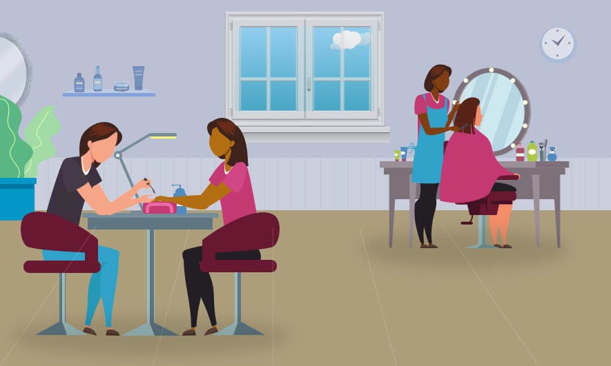 illustration of small business protected by insurance for hair salon