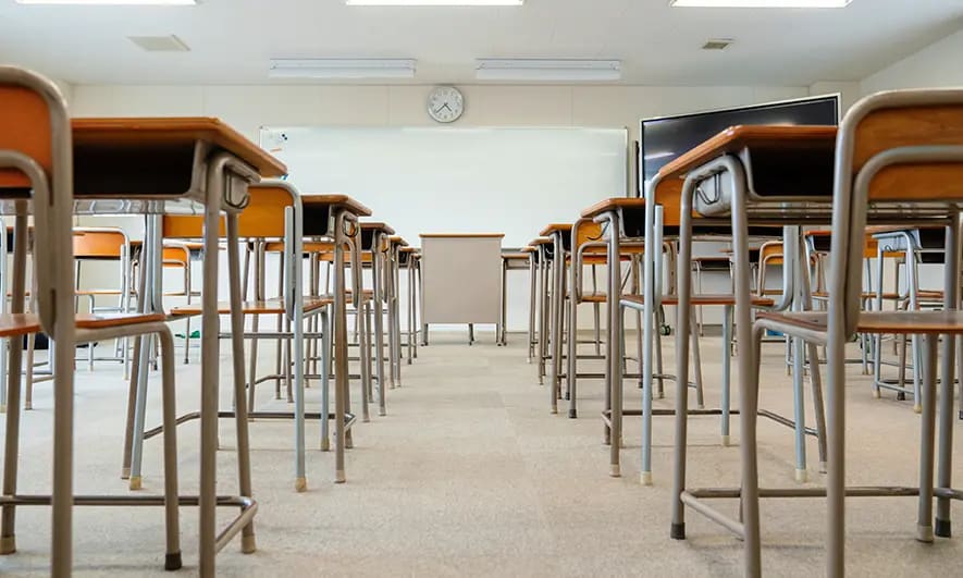 desks in a classroom