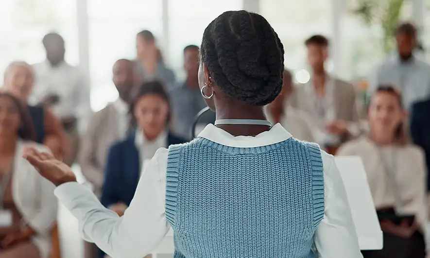 female small business owners protected by public speaker insurance