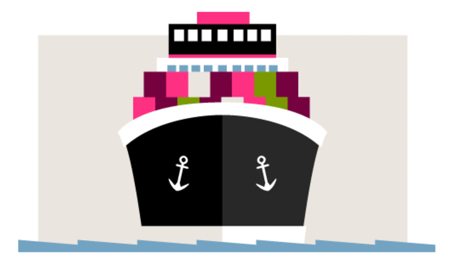 A container ship rocking in the ocean