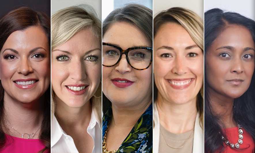 Five close-ups of women's faces